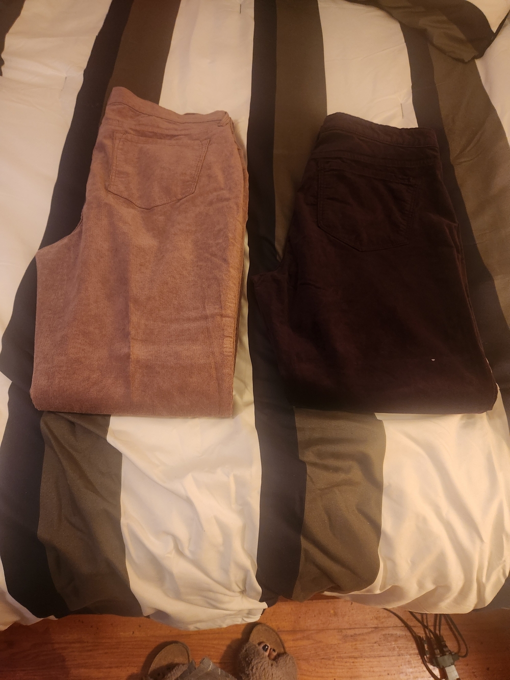 Women Corduroy Pants - Wine and Camel Brown